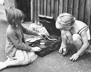 Two girls with gramophone, Balham, SW London Two girls with gramophone, Balham, SW London