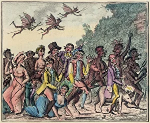 <b class=qtipBold><figcaption>Going to the Sabbat</figcaption></b><br>Demons escort a group of French witches to the Sabbat on 'la Nuit de Walpurgis', while others fly overhead<br><em>© Mary Evans Picture Library</em> Going to the Sabbat