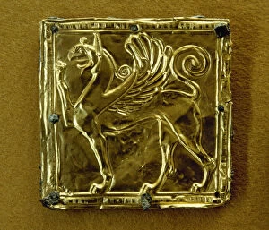 Delphi Gallery: Gold plate depicting a winged griffin. 6th century B.C. Delp