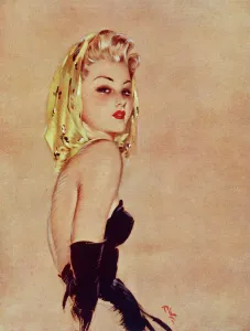 <b class=qtipBold><figcaption>Golden Girl by David Wright</figcaption></b><br>Golden Girl by David Wright featuring a elegantly blonde woman in a revealing black evening dress. Wright produced a series of over 160 illustrations or 'pin-ups' for 'The Sketch' during the 1940's. David Wright's 'Lovelies' proved hugely popular and adorned practically every military mess, bunker, dormitory or club room in the country during World War II.<br><em>© Estate of David Wright/ILN/Mary Evans Picture Library</em> Golden Girl by David Wright