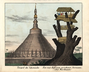 Golden Temple at Pegu (Bago), Burma, and Burmese tree fort Golden Temple at Pegu (Bago), Burma, and Burmese tree fort