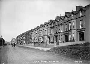 Prints of Golf Terrace, Portrush - a street scene with horse vehicle and no people. (Location: Northern Ireland: County Antrim: Portrush). Date: circa early 1900s Sport Prints: Early 20th Century Print of Golf Terrace, Portrush