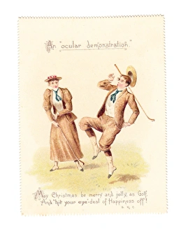 Golfing couple on a comic Christmas card Golfing couple on a comic Christmas card
