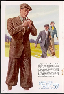 <b class=qtipBold><figcaption>Golfing Suit/Burton 1938</figcaption></b><br>Highland tweed sports suit of single-breasted jacket & plus- fours worn with a matching flat cap. Perfect for golfing and other outdoor pursuits.<br><em>© Mary Evans Picture Library</em> Golfing Suit/Burton 1938