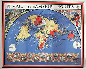 Images Dated 15th December 2014: GPO map of Mail Steamship Routes