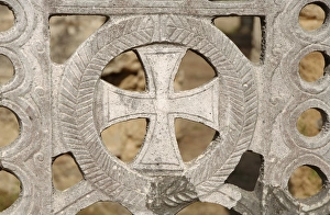 Greek Art. Phidias Workshop ruins. Cross carved in stone. Ol Greek Art. Phidias Workshop ruins. Cross carved in stone. Ol