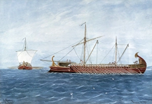 Greek triremes. Engraving. Warship appeared in Greek triremes. Engraving. Warship appeared in