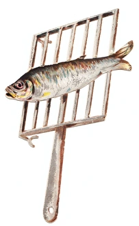 Greetings card in the shape of a fish on a griddle Greetings card in the shape of a fish on a griddle