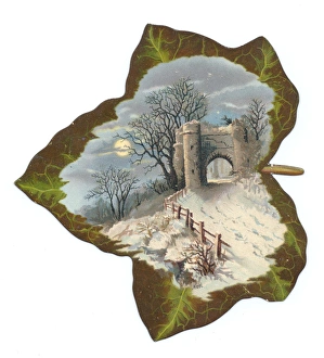 Greetings card in the shape of a leaf with moonlit scene Greetings card in the shape of a leaf with moonlit scene