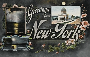 <b class=qtipBold><figcaption>Greetings from New York</figcaption></b><br>Greetings from New York postcard, Hudson River and Grant's Tomb<br><em>© Mary Evans/Pharcide</em> Greetings from New York