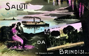 Greetings Postcard - Brindisi, Adriatic Coast, Italy - inset photograph of the Villa Greetings Postcard - Brindisi, Adriatic Coast, Italy - inset photograph of the Villa