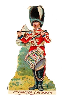 Grenadier guardsman drumming on a Victorian scrap Grenadier guardsman drumming on a Victorian scrap