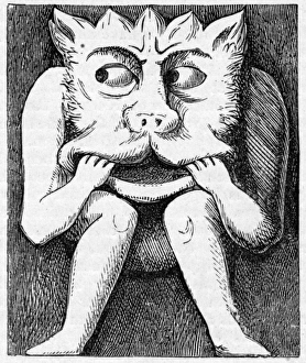 Grotesque gargoyle with hands in mouth Grotesque gargoyle with hands in mouth