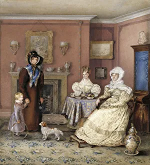 Group portrait of three women and a child in a domestic inte Group portrait of three women and a child in a domestic inte