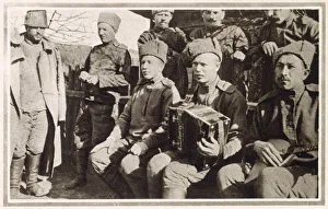 A group of Russian soldiers in camp accompanied by their musical instruments A group of Russian soldiers in camp accompanied by their musical instruments