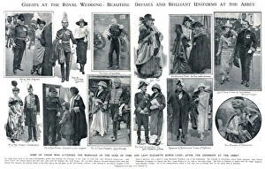 <b class=qtipBold><figcaption>Guests at the Royal Wedding</figcaption></b><br>A spread from The Sketch magazine with photographs depicting some of the guests attending the wedding of Prince Albert, Duke of York and Lady Elizabeth Bowes-Lyon at Westminster Abbey on 26 April 1923. On the let hand page are former and future Prime Ministers, Mr Asquith, Mr Churchill and Mr Lloyd George. Interestingly, Earl and Countess Spencer, the grandparents of the future Diana, Princess of Wales are shown in the middle top picture. On the right are other society figures and members of the aristocracy including the Duchess of Devonshire, the Postmaster-General, Sir Joynson Hicks and Lady Diana and Mr Duff Cooper. Date: 1923<br><em>© Illustrated London News Ltd/Mary Evans</em> Guests at the Royal Wedding