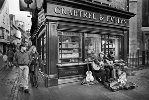Guitarists busking in the street, York, England Guitarists busking in the street, York, England