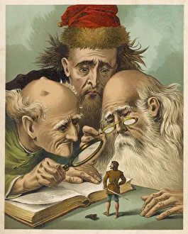 <b class=qtipBold><figcaption>Gulliver/Scholars</figcaption></b><br>Gulliver is questioned by the scholars of Lorbruldrud. Date: First published: 1726<br><em>© Mary Evans Picture Library</em> Gulliver/Scholars