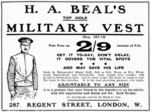 H. A. Beals military vest advertisement, WW1 H. A. Beals military vest advertisement, WW1