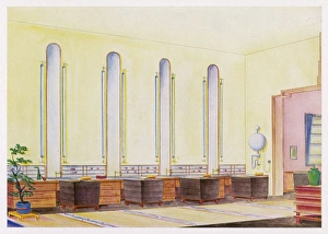 <b class=qtipBold><figcaption>Hairdresser Interior</figcaption></b><br>Art deco design by H Becher for a hair salon.<br><em>© Mary Evans Picture Library</em> Hairdresser Interior