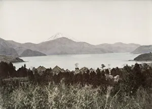 Hakone Lake and Mount Fuji, Fujiyama capped with snow Hakone Lake and Mount Fuji, Fujiyama capped with snow