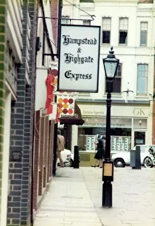 Highgate Gallery: Hampstead & Highgate Express sign in Hampstead, London