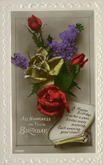 Hand-coloured floral Birthday Greetings postcard Hand-coloured floral Birthday Greetings postcard