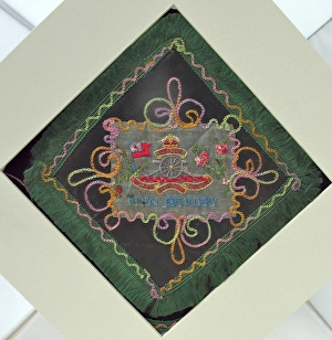 Hand embroidered cotton square - badge of Royal Artillery Hand embroidered cotton square - badge of Royal Artillery
