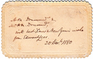 Handwriting of Edward Lear on an Italian greetings card Handwriting of Edward Lear on an Italian greetings card