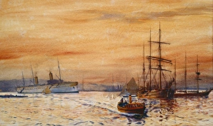 <b class=qtipBold><figcaption>A Harbour by Sunset</figcaption></b><br>A Harbour by Sunset (1913). Shoesmith, Kenneth Denton 1890 - 1939. Date: 1913<br><em>© National Museums NI / MARY EVANS</em> A Harbour by Sunset