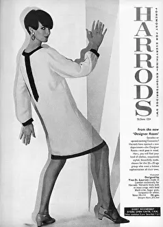 Prints of Advertisement for London department store, Harrods, featuring a knee length Fashion Prints: Yves St Laurent for Harrods Print 1965