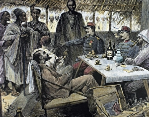 Head of an African tribe interviewing with the French. Engra Head of an African tribe interviewing with the French. Engra