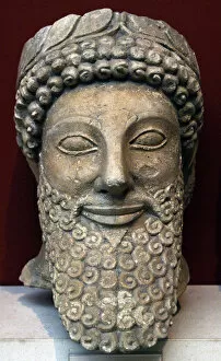 Features Gallery: Head from a statue of a bearded man with laurel wreath. 5th