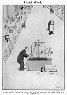 <b class=qtipBold><figcaption>Head Work! by W. Heath Robinson</figcaption></b><br>A new machine (adopted by some of our first class restaurants) for putting the head on a glass of stout. Please note: Credit must appear as Courtesy of the Estate of Mrs J.C.Robinson/Pollinger Ltd/ILN/Mary Evans<br><em>© Courtesy of the estate of Mrs J.C.Robinson/Pollinger Ltd/ILN/Mary Evans Picture Library</em> Head Work! by W. Heath Robinson