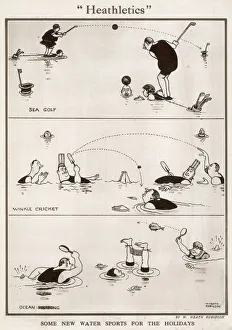 <b class=qtipBold><figcaption>Heathletics</figcaption></b><br>Heathletics. New water sports for the holidays; sea golf, winkle cricket and Ocean Pingpong. Please note: Credit must appear as Courtesy of the Estate of Mrs J.C.Robinson/Pollinger Ltd/ILN/Mary Evan"<br><em>© Courtesy of the estate of Mrs J.C.Robinson/Pollinger Ltd/ILN/Mary Evans Picture Library</em> Heathletics