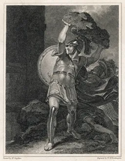 <b class=qtipBold><figcaption>Hector Hurls Boulder</figcaption></b><br>Hector, Trojan hero, heaves a huge boulder at the Greek camp<br><em>© Mary Evans Picture Library</em> Hector Hurls Boulder