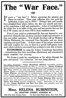 Facial Gallery: Helena Rubinstein advert, The War Face, WW1