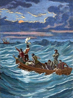 Lifeboat Gallery: Henry Hudson (1565-1611) abandoned by his crew. Engraving. C