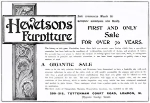 Hewetsons Furniture advertisement 1900 Hewetsons Furniture advertisement 1900