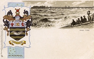 Hide Tide on Blackpool Beach with Pier and Coat of Arms Hide Tide on Blackpool Beach with Pier and Coat of Arms