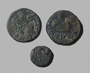 hispano-roman coins. Top: aces. Obverse: head of hispano-roman coins. Top: aces. Obverse: head of