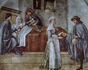 History of medicine. Parturient. Painting. 15th century. Flo History of medicine. Parturient. Painting. 15th century. Flo