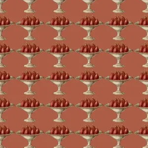 History Repeats Itself Prints: Red Background Repeating Pattern Print of Compote of Pears