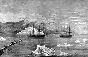 HMS Alert towing HMS Discovery through Icebergs, British HMS Alert towing HMS Discovery through Icebergs, British