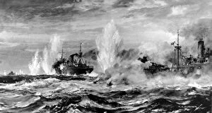 1940 Collection: HMS Jervis Bay attacking the Admiral Scheer, Second Worl