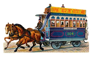 Horse-drawn tram on a Victorian scrap Horse-drawn tram on a Victorian scrap