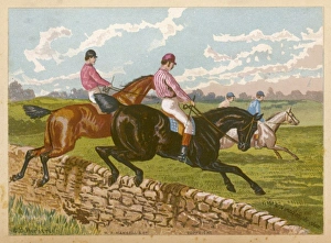 <b class=qtipBold><figcaption>Two Horses Jumping Wall</figcaption></b><br>The first wall on the open.<br><em>© Mary Evans Picture Library</em> Two Horses Jumping Wall
