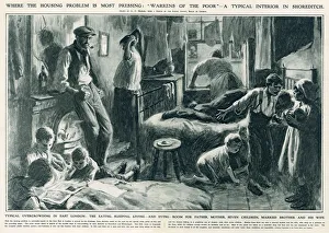 Housing problems in the East End of London with typical large families living in one room Housing problems in the East End of London with typical large families living in one room