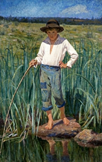 <b class=qtipBold><figcaption>Huckleberry Finn</figcaption></b><br>Huckleberry Finn (1885). O'Kelly, Alyosius 1850-1929. Date: 1885<br><em>© National Museums NI / MARY EVANS</em> Huckleberry Finn