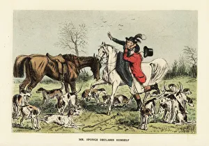 Huntsman in hunting pinks embracing a woman on a horse Huntsman in hunting pinks embracing a woman on a horse